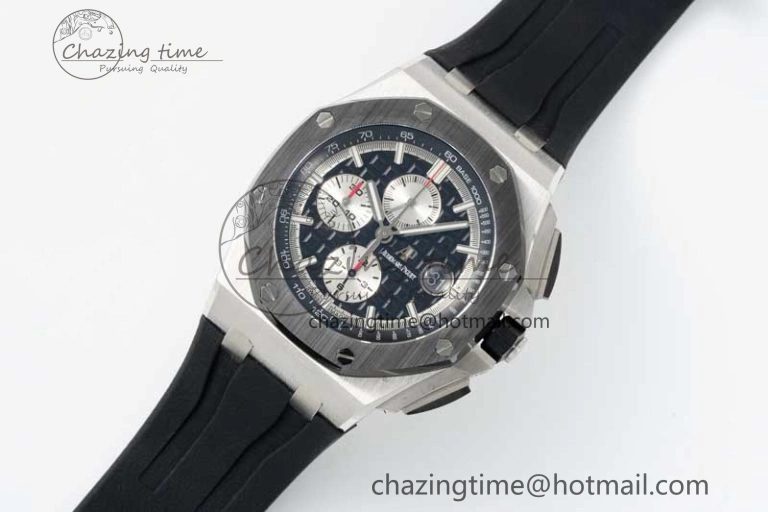 Royal Oak Offshore 44mm SS Black Ceramic Bezel BVF Best Edition Black Silver Dial on Rubber Strap A3126