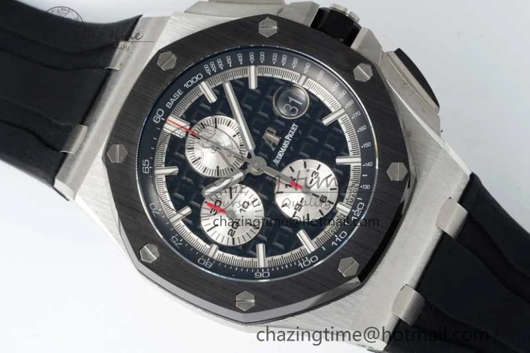 Royal Oak Offshore 44mm SS Black Ceramic Bezel BVF Best Edition Black Silver Dial on Rubber Strap A3126
