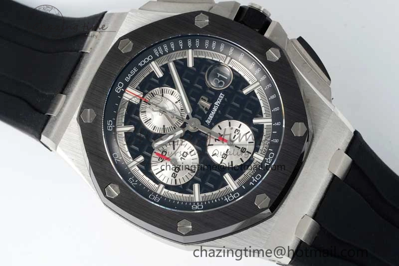 Royal Oak Offshore 44mm SS Black Ceramic Bezel BVF Best Edition Black Silver Dial on Rubber Strap A3126