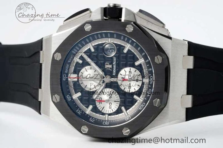 Royal Oak Offshore 44mm SS Black Ceramic Bezel BVF Best Edition Black Silver Dial on Rubber Strap A3126