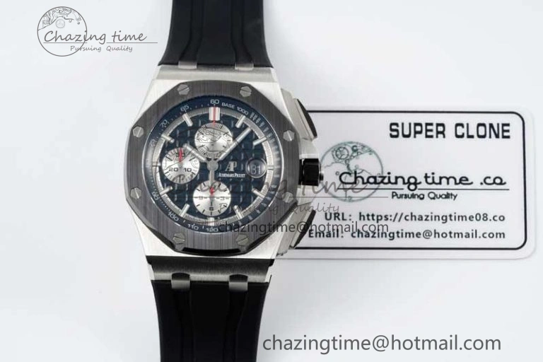 Royal Oak Offshore 44mm SS Black Ceramic Bezel BVF Best Edition Black Silver Dial on Rubber Strap A3126