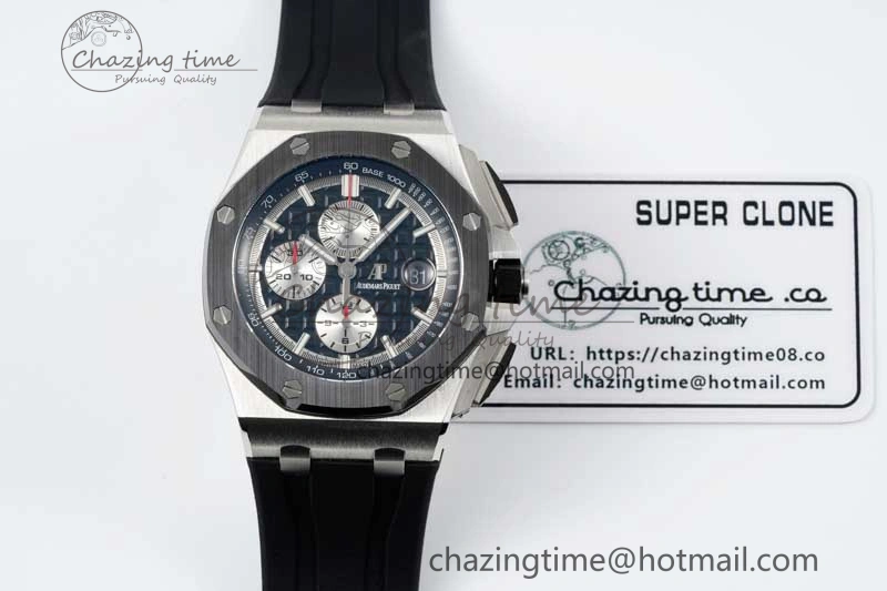 Royal Oak Offshore 44mm SS Black Ceramic Bezel BVF Best Edition Black Silver Dial on Rubber Strap A3126