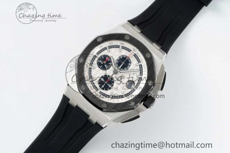 Royal Oak Offshore 44mm SS Black Ceramic Bezel BVF Best Edition White Black Dial on Rubber Strap A3126