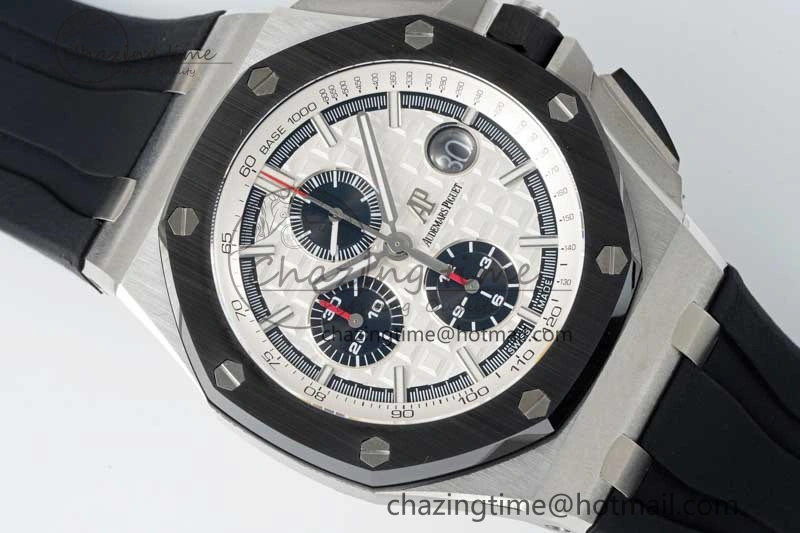 Royal Oak Offshore 44mm SS Black Ceramic Bezel BVF Best Edition White Black Dial on Rubber Strap A3126