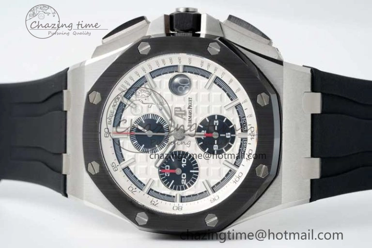 Royal Oak Offshore 44mm SS Black Ceramic Bezel BVF Best Edition White Black Dial on Rubber Strap A3126