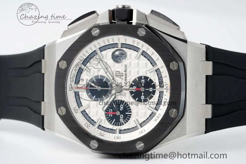 Royal Oak Offshore 44mm SS Black Ceramic Bezel BVF Best Edition White Black Dial on Rubber Strap A3126