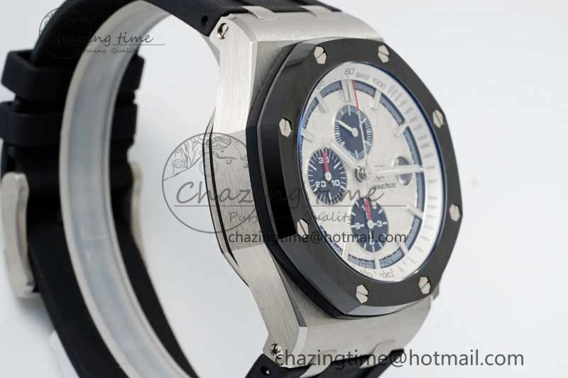 Royal Oak Offshore 44mm SS Black Ceramic Bezel BVF Best Edition White Black Dial on Rubber Strap A3126