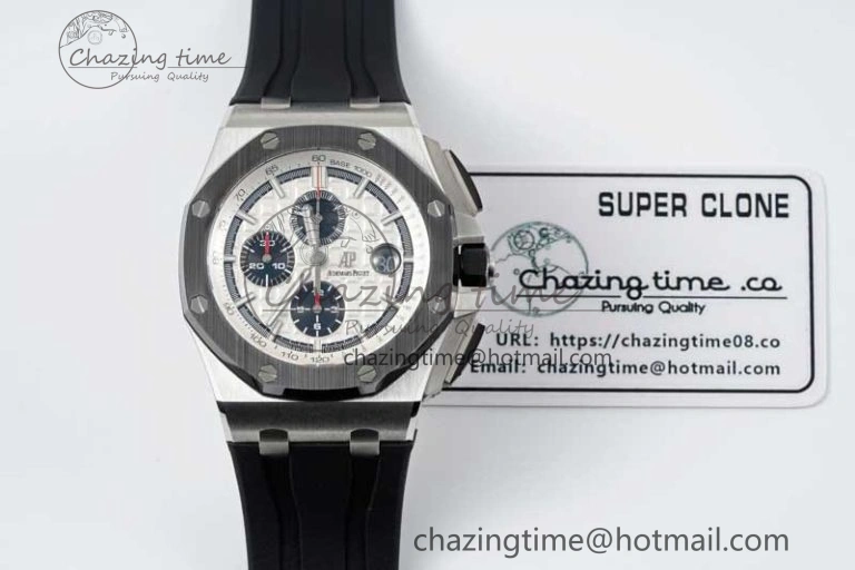 Royal Oak Offshore 44mm SS Black Ceramic Bezel BVF Best Edition White Black Dial on Rubber Strap A3126