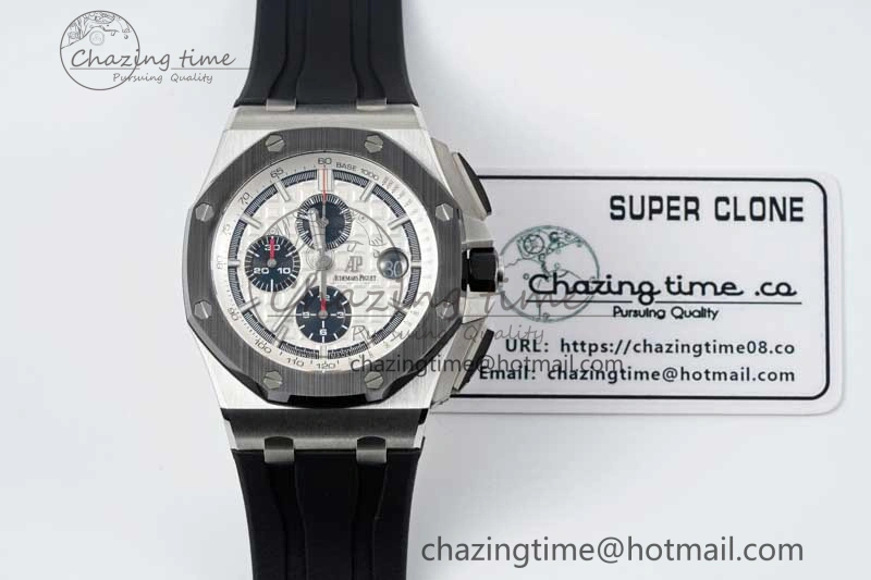Royal Oak Offshore 44mm SS Black Ceramic Bezel BVF Best Edition White Black Dial on Rubber Strap A3126