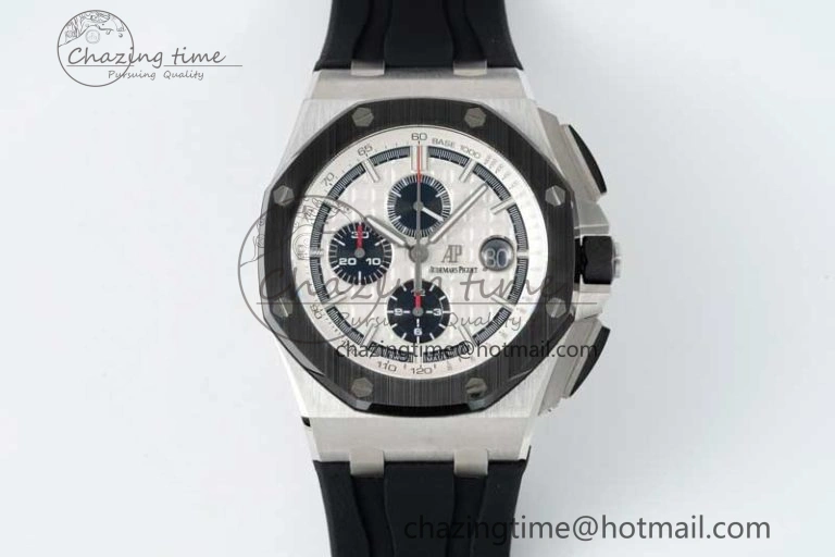 Royal Oak Offshore 44mm SS Black Ceramic Bezel BVF Best Edition White Black Dial on Rubber Strap A3126