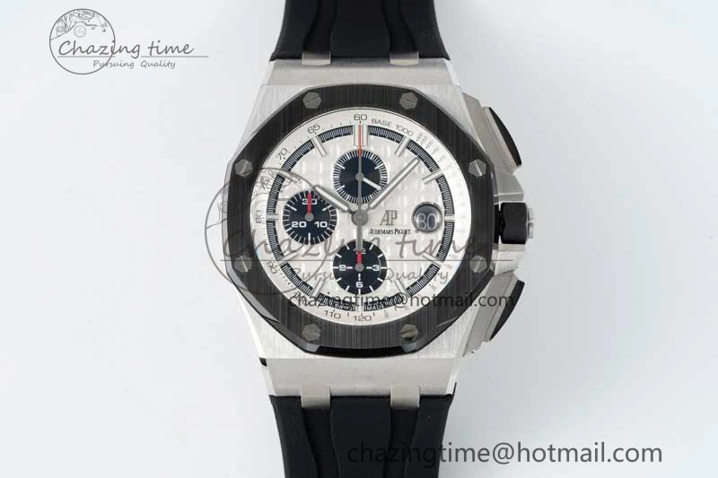 Royal Oak Offshore 44mm SS Black Ceramic Bezel BVF Best Edition White Black Dial on Rubber Strap A3126