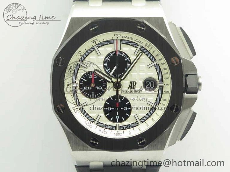 Royal Oak Offshore 44mm SS Black Ceramic Bezel JF 1:1 Best Edition On Rubber Strap A3126 V2 w  Cyclops And DW Mod