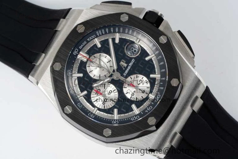 Royal Oak Offshore 44mm SS Black Ceramic Bezel RSF Best Edition Black Silver Dial on Rubber Strap A3126