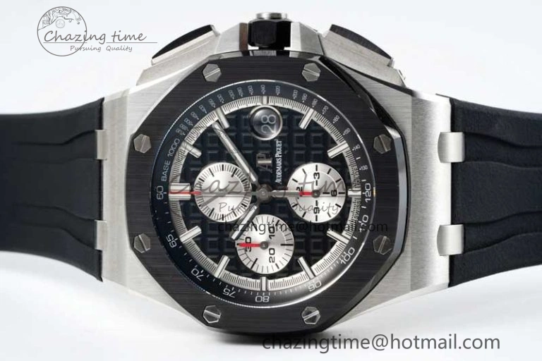 Royal Oak Offshore 44mm SS Black Ceramic Bezel RSF Best Edition Black Silver Dial on Rubber Strap A3126