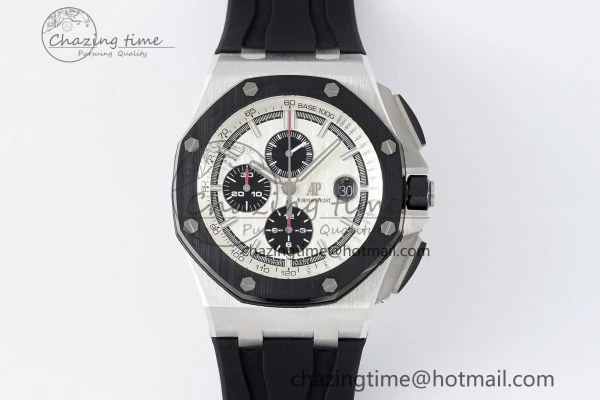 Royal Oak Offshore 44mm SS Black Ceramic Bezel RSF Best Edition White Black Dial on Rubber Strap A3126 V2