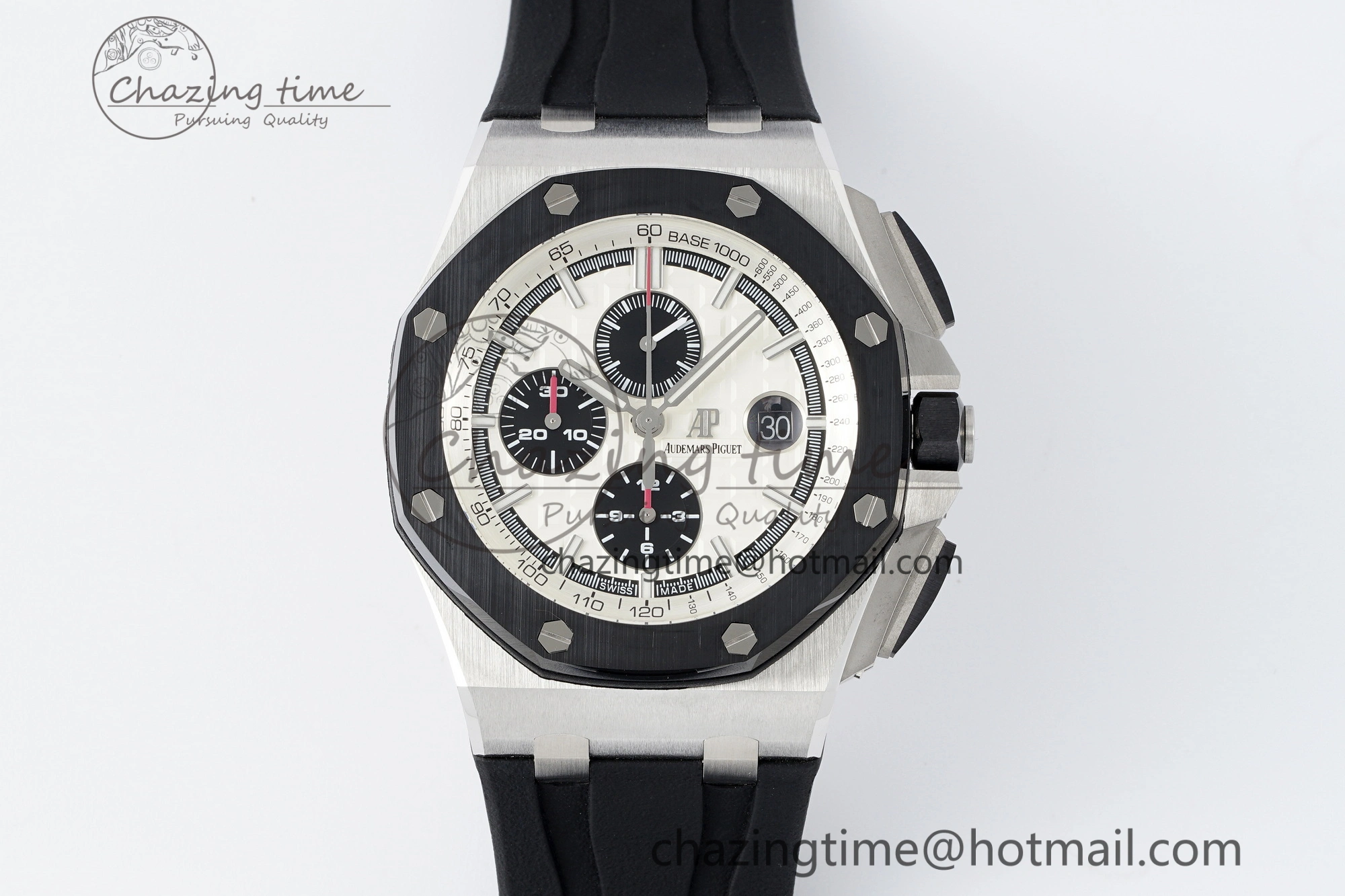 Royal Oak Offshore 44mm SS Black Ceramic Bezel RSF Best Edition White Black Dial on Rubber Strap A3126 V2