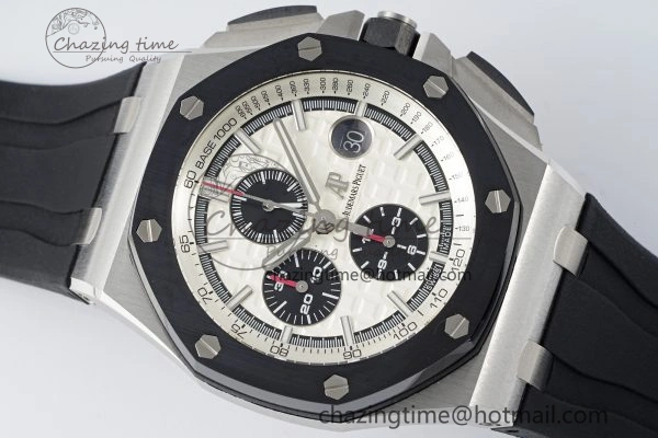 Royal Oak Offshore 44mm SS Black Ceramic Bezel RSF Best Edition White Black Dial on Rubber Strap A3126 V2