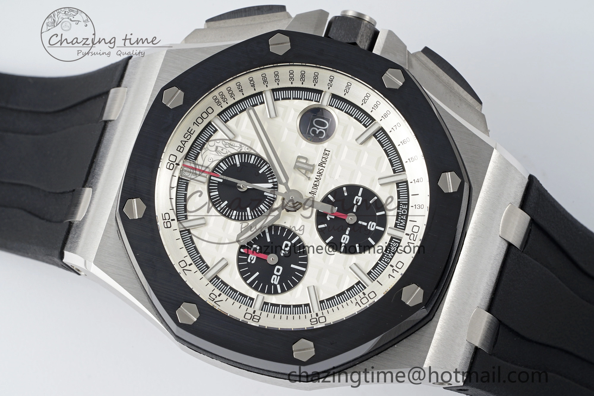 Royal Oak Offshore 44mm SS Black Ceramic Bezel RSF Best Edition White Black Dial on Rubber Strap A3126 V2
