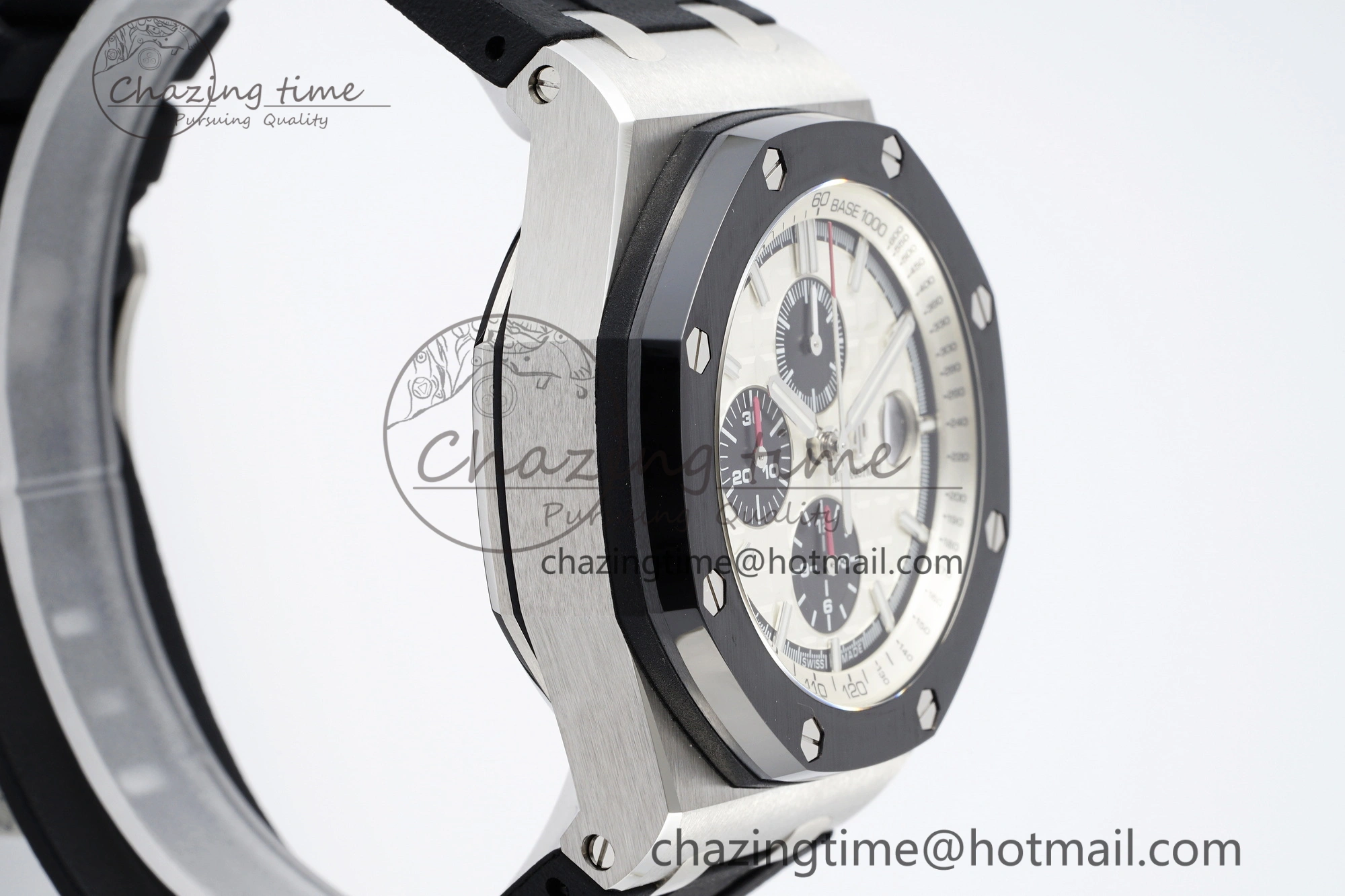 Royal Oak Offshore 44mm SS Black Ceramic Bezel RSF Best Edition White Black Dial on Rubber Strap A3126 V2