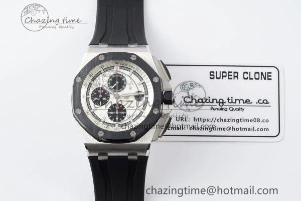 Royal Oak Offshore 44mm SS Black Ceramic Bezel RSF Best Edition White Black Dial on Rubber Strap A3126 V2
