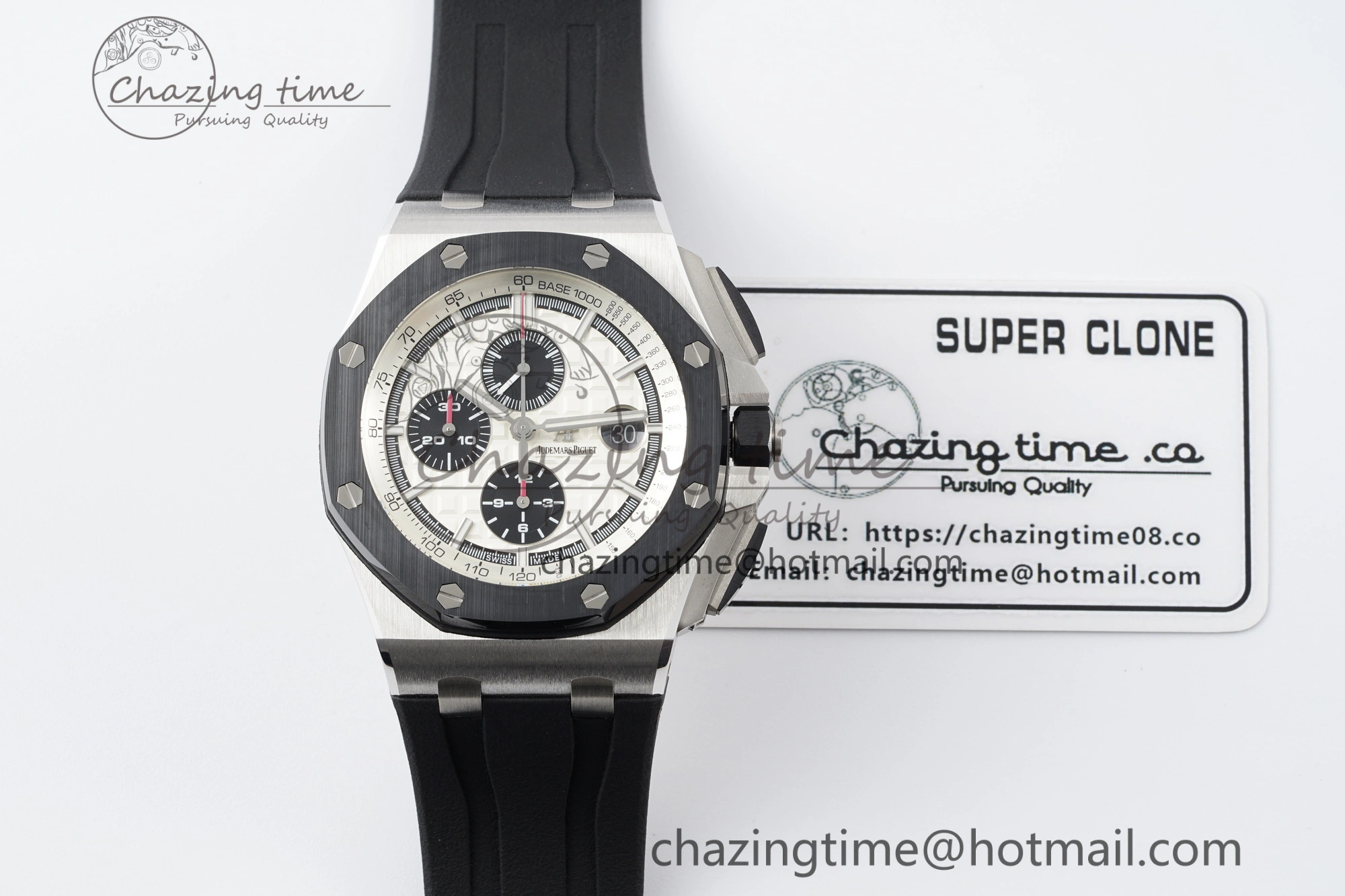 Royal Oak Offshore 44mm SS Black Ceramic Bezel RSF Best Edition White Black Dial on Rubber Strap A3126 V2