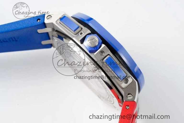 Royal Oak Offshore 44mm SS Blue Ceramic Bezel RSF Best Edition Blue Red Dial on Rubber Strap A3126