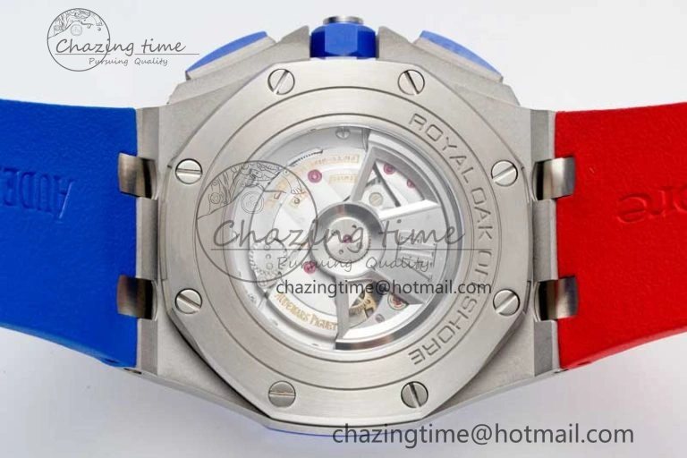 Royal Oak Offshore 44mm SS Blue Ceramic Bezel RSF Best Edition Blue Red Dial on Rubber Strap A3126
