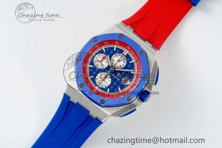 Royal Oak Offshore 44mm SS Blue Ceramic Bezel RSF Best Edition Blue Red Dial on Rubber Strap A3126