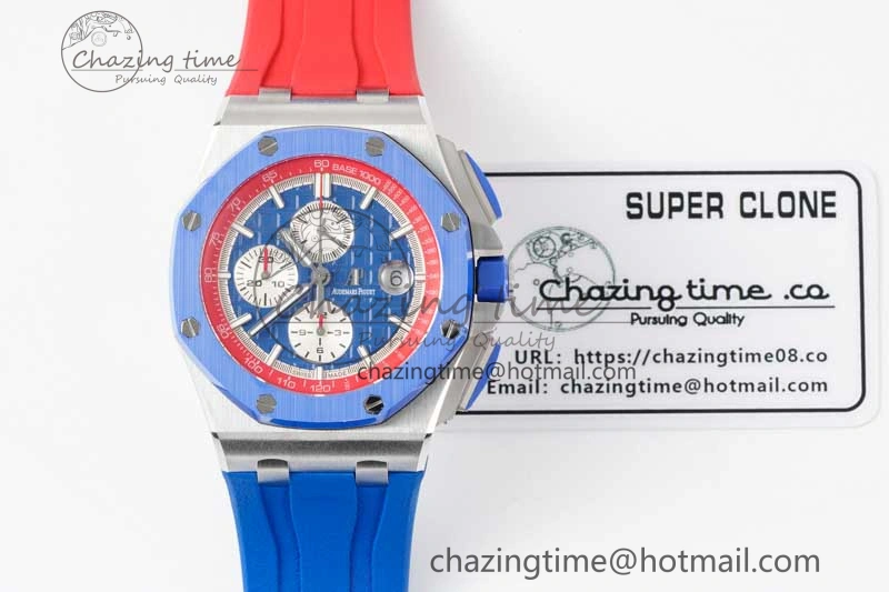Royal Oak Offshore 44mm SS Blue Ceramic Bezel RSF Best Edition Blue Red Dial on Rubber Strap A3126