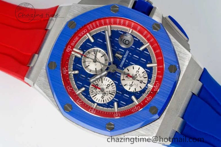 Royal Oak Offshore 44mm SS Blue Ceramic Bezel RSF Best Edition Blue Red Dial on Rubber Strap A3126