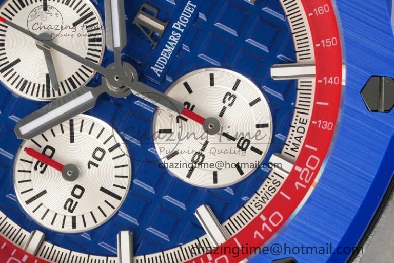 Royal Oak Offshore 44mm SS Blue Ceramic Bezel RSF Best Edition Blue Red Dial on Rubber Strap A3126