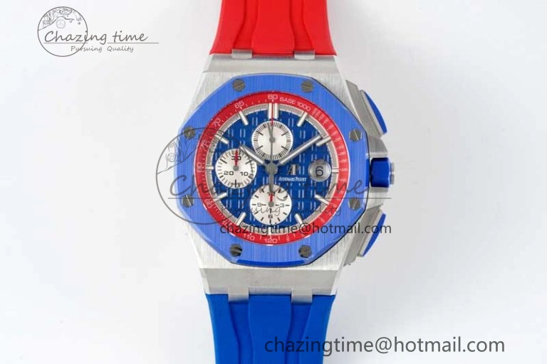 Royal Oak Offshore 44mm SS Blue Ceramic Bezel RSF Best Edition Blue Red Dial on Rubber Strap A3126