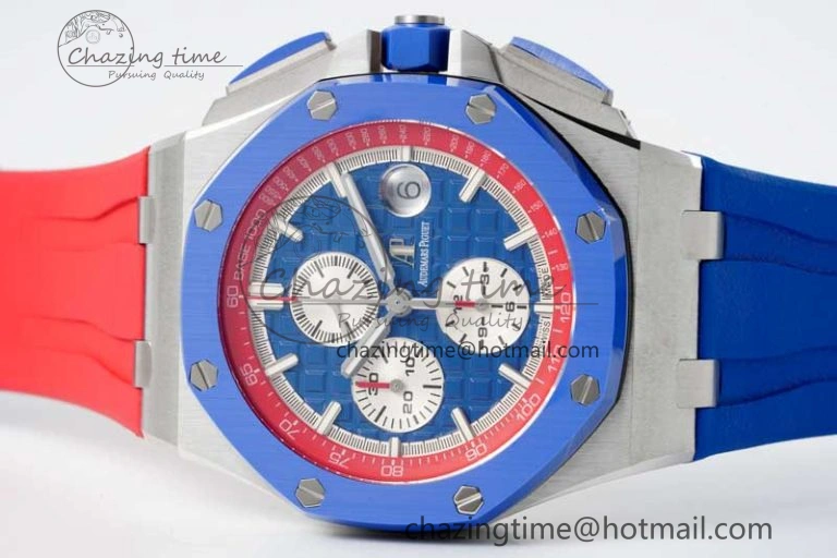 Royal Oak Offshore 44mm SS Blue Ceramic Bezel RSF Best Edition Blue Red Dial on Rubber Strap A3126