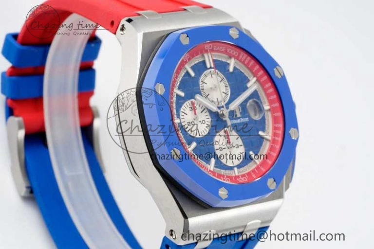 Royal Oak Offshore 44mm SS Blue Ceramic Bezel RSF Best Edition Blue Red Dial on Rubber Strap A3126