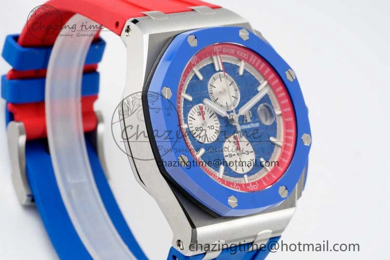 Royal Oak Offshore 44mm SS Blue Ceramic Bezel RSF Best Edition Blue Red Dial on Rubber Strap A3126