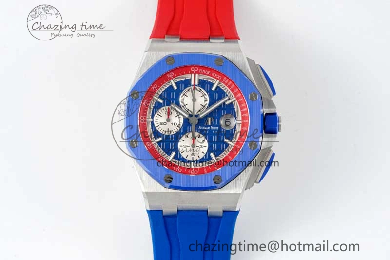 Royal Oak Offshore 44mm SS Blue Ceramic Bezel RSF Best Edition Blue Red Dial on Rubber Strap A3126