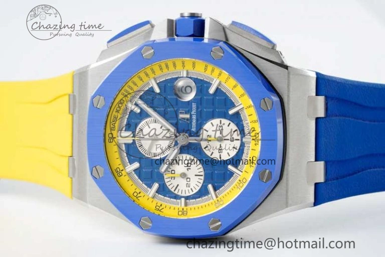 Royal Oak Offshore 44mm SS Blue Ceramic Bezel RSF Best Edition Blue Yellow Dial on Rubber Strap A3126