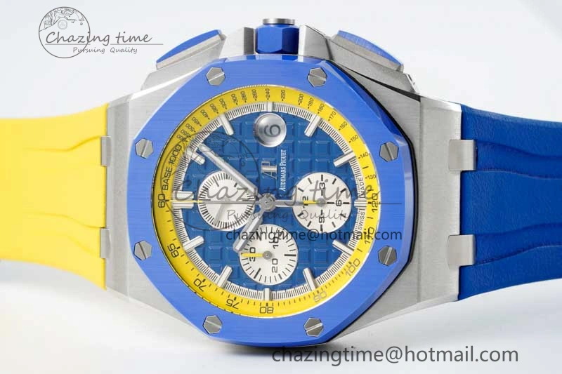 Royal Oak Offshore 44mm SS Blue Ceramic Bezel RSF Best Edition Blue Yellow Dial on Rubber Strap A3126