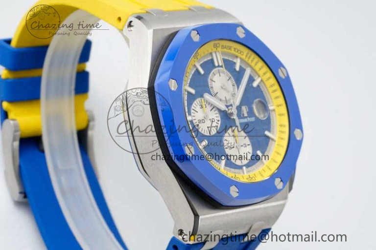 Royal Oak Offshore 44mm SS Blue Ceramic Bezel RSF Best Edition Blue Yellow Dial on Rubber Strap A3126
