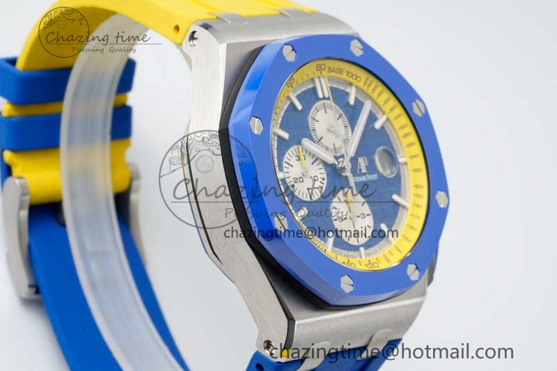 Royal Oak Offshore 44mm SS Blue Ceramic Bezel RSF Best Edition Blue Yellow Dial on Rubber Strap A3126