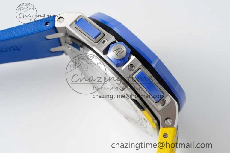 Royal Oak Offshore 44mm SS Blue Ceramic Bezel RSF Best Edition Blue Yellow Dial on Rubber Strap A3126