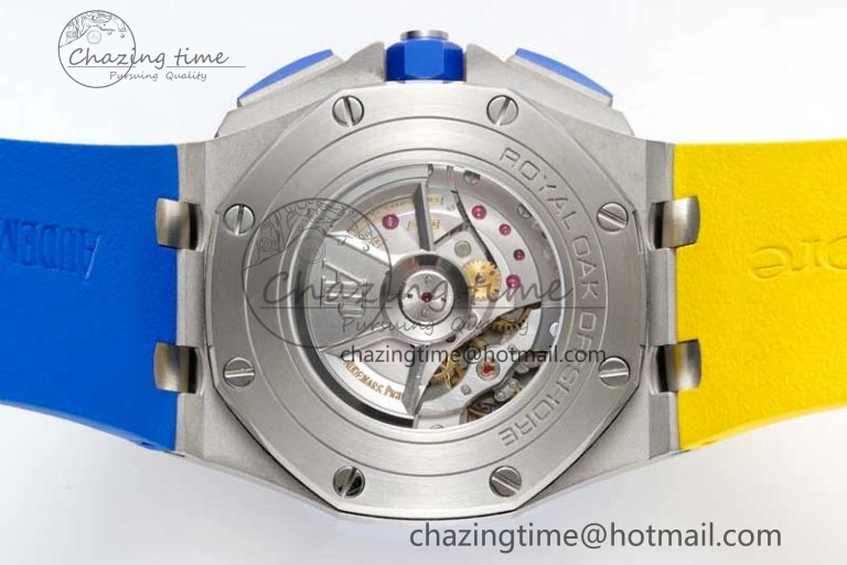 Royal Oak Offshore 44mm SS Blue Ceramic Bezel RSF Best Edition Blue Yellow Dial on Rubber Strap A3126