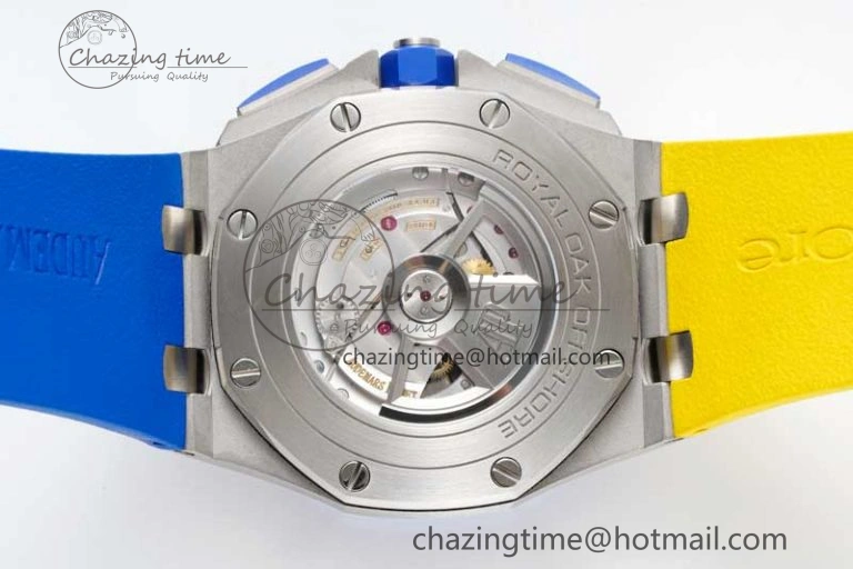 Royal Oak Offshore 44mm SS Blue Ceramic Bezel RSF Best Edition Blue Yellow Dial on Rubber Strap A3126