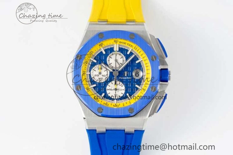 Royal Oak Offshore 44mm SS Blue Ceramic Bezel RSF Best Edition Blue Yellow Dial on Rubber Strap A3126