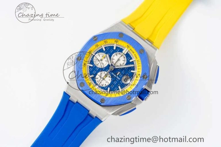 Royal Oak Offshore 44mm SS Blue Ceramic Bezel RSF Best Edition Blue Yellow Dial on Rubber Strap A3126