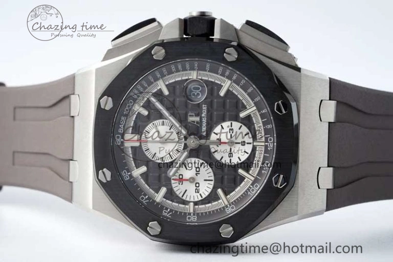 Royal Oak Offshore 44mm SS Ceramic Bezel APF 1:1 Best Edition Gray Dial on Rubber Strap A3126