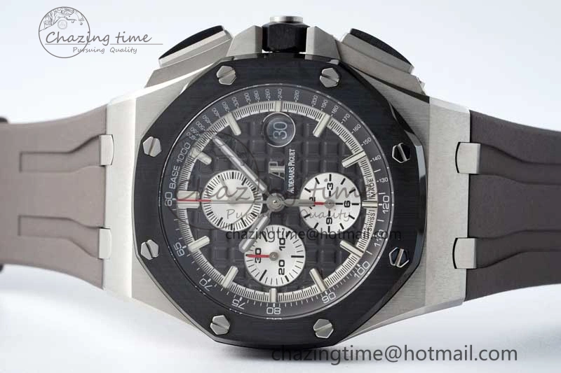 Royal Oak Offshore 44mm SS Ceramic Bezel APF 1:1 Best Edition Gray Dial on Rubber Strap A3126