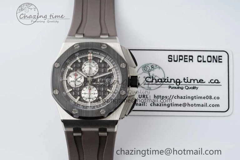 Royal Oak Offshore 44mm SS Ceramic Bezel APF 1:1 Best Edition Gray Dial on Rubber Strap A3126