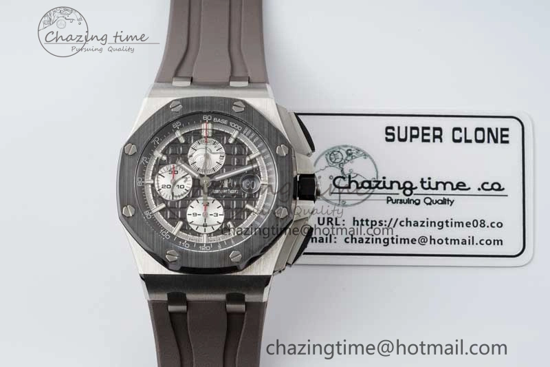 Royal Oak Offshore 44mm SS Ceramic Bezel APF 1:1 Best Edition Gray Dial on Rubber Strap A3126
