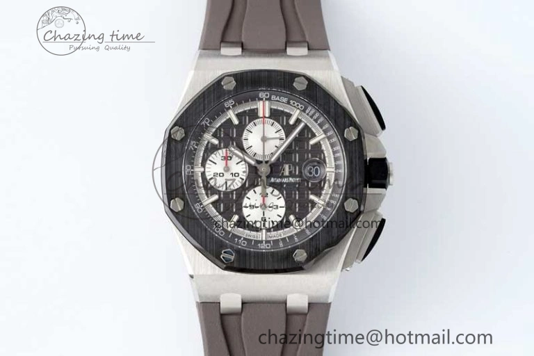 Royal Oak Offshore 44mm SS Ceramic Bezel APF 1:1 Best Edition Gray Dial on Rubber Strap A3126